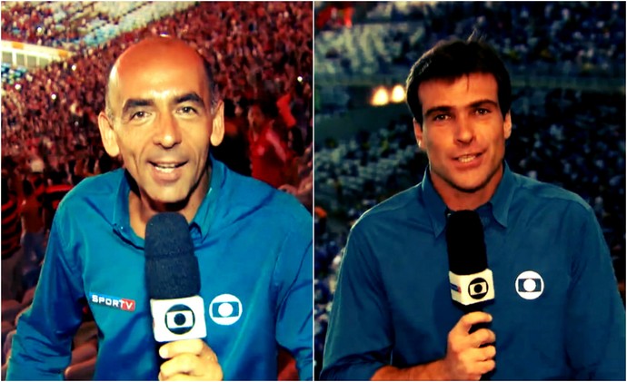 Régis Rösing e Thiago Asmar estiveram nas arquibancadas do Maracanã e do Mineirão (Foto: Reprodução TV Globo)