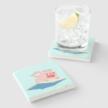 The Flying Book and Cartoon Pig Stone Coaster
