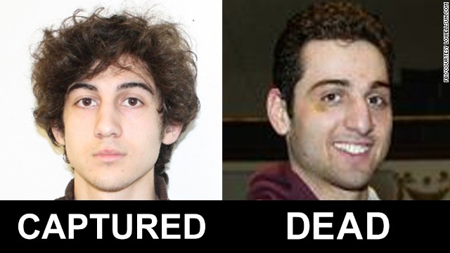 The FBI released photos and video on April 18 of two men identified as Suspect 1 and Suspect 2 in the deadly bombings at the Boston Marathon. They were later identified as Dzhokhar Tsarnaev, 19, and his brother Tamerlan Tsarnaev, 26.