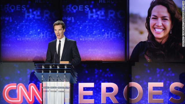 Actor Benedict Cumberbatch speaks on stage during the show.