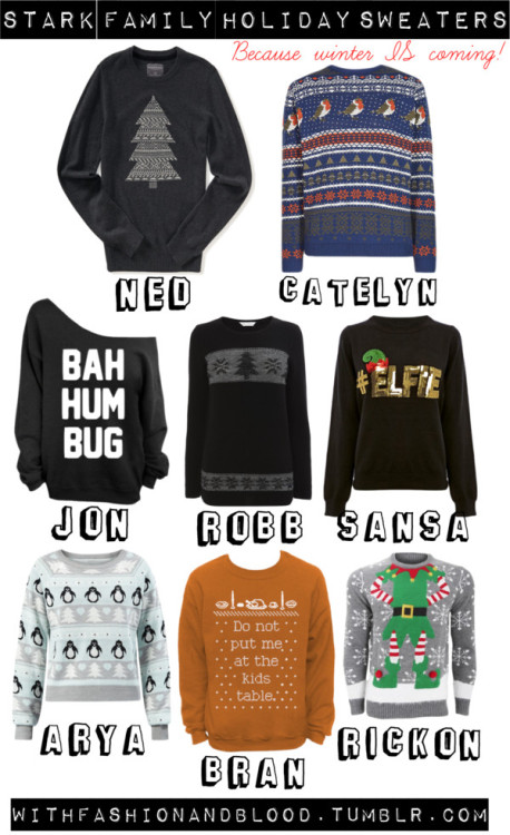 Stark family inspired holiday sweaters by withfashionandblood...