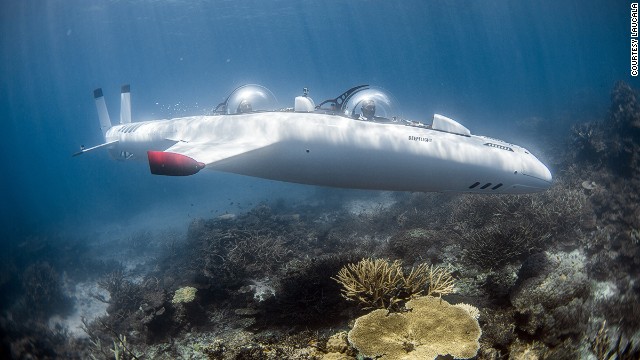 The submarine's acrylic domes are designed be almost invisible once the Super Falcon is underwater, giving guests the sensation of "flying" in an open cockpit.