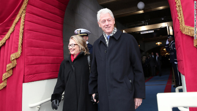Clinton and her husband arrive for the inauguration for Obama's second term on January 21, 2013.