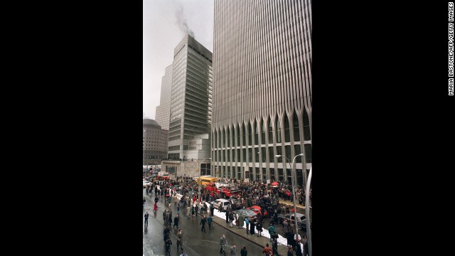 Firefighters and rescue crews work outside the World Trade Center after an attack on February 26, 1993. This bombing shocked the nation, which had no way to realize that much worse was to come at this location in less than decade.