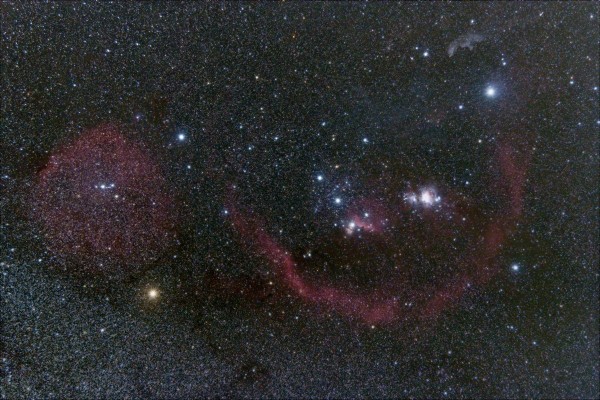 View larger. | Orion Molecular Cloud Complex - a large group of bright nebulae, dark clouds, and young stars located in the constellation of Orion - as captured by Max Corneau in Texas. Thank you, Max!