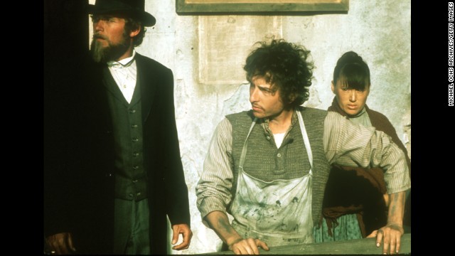 Dylan appears on set for the film "Pat Garrett and Billy the Kid" in 1973. Dylan also recorded the soundtrack for the film.