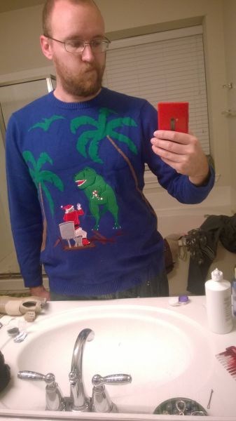 christmas,poorly dressed,christmas sweaters,jurassic park,dinosaurs,g rated
