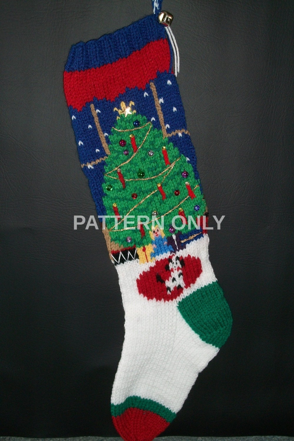 PDF Pattern Only Hand Knitted Christmas Tree in Window Stocking