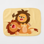 Two Cute Playful Cartoon Lions Burp Cloth