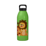 Two Cute Playful Cartoon Lions 32oz Water Bottle
