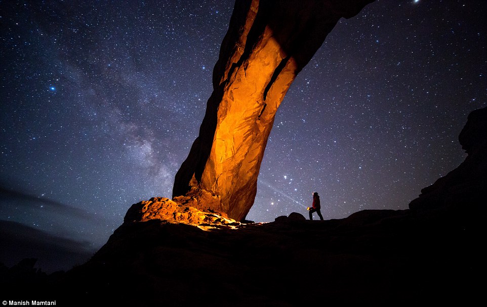 I was out in the Arches National Park, Utah, to take night pictures but the clouds moved in. I waited for about 2 hours in the car and finally the sky cleared and I got this image. This Selfie Image was shot at the windows section
