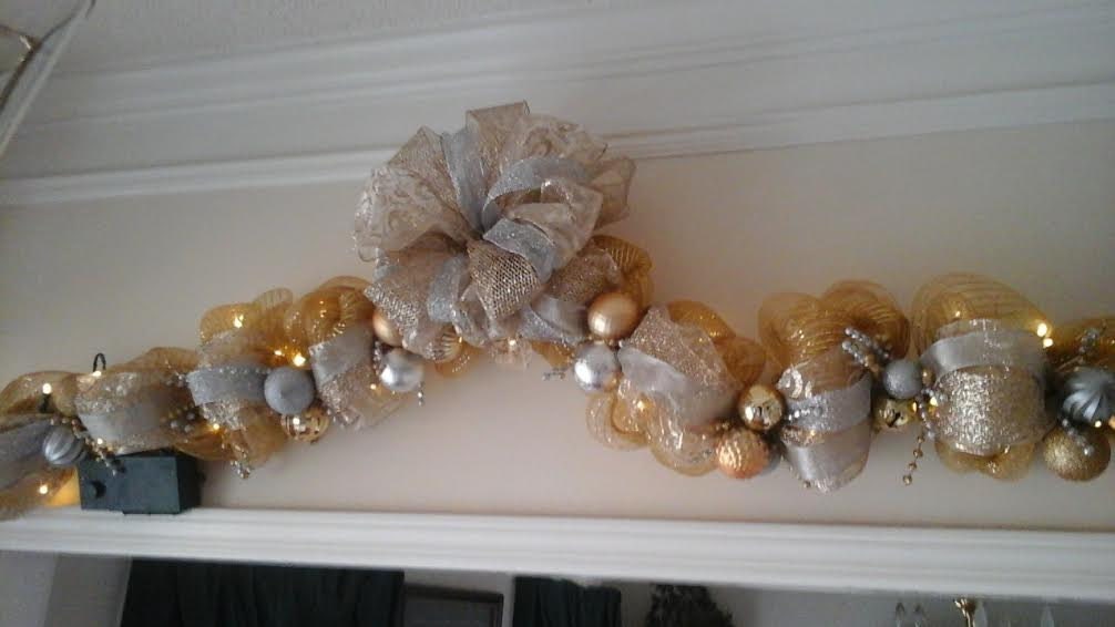Christmas Swag, Garland Lighted Silver, Gold, Mesh, Wall Swag, Door Wreath, Mantel Garland, Staicase Railing Custom Made Holiday Decor