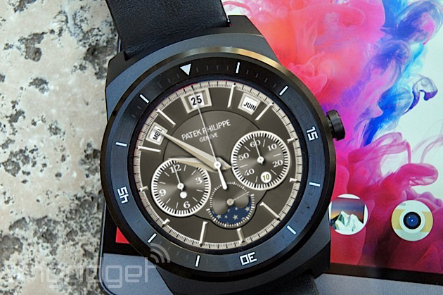 A mock Patek Philippe watch face on an LG G Watch R