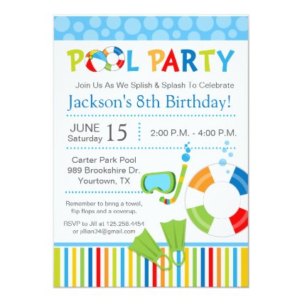 Pool Party Birthday Invitation 5" X 7" Invitation Card