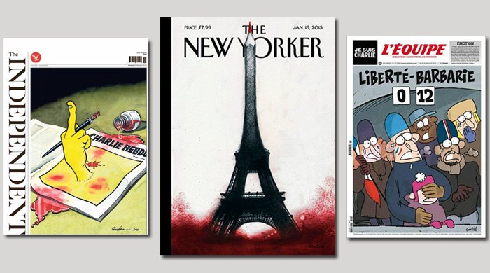 5 обложек журналов с иллюстрациями в память Charlie Hebdo