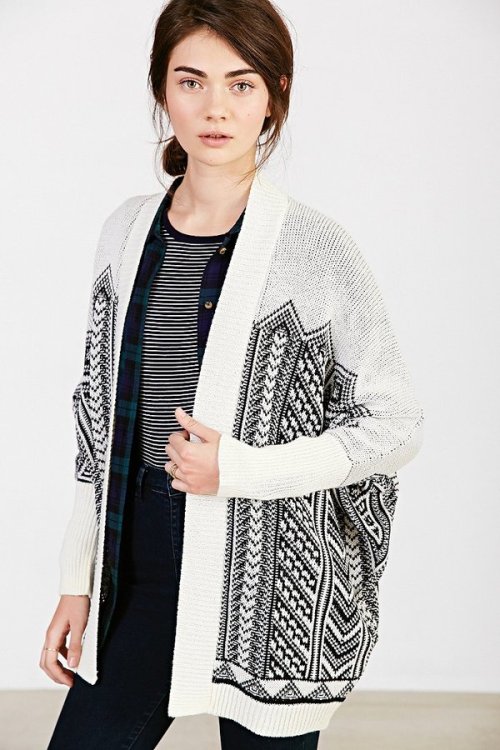 Ecote Geo-Printed Open-Front Cardigan Sweater by UO...
