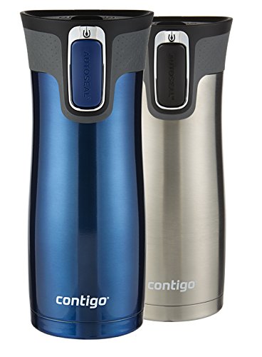 Contigo AUTOSEAL West Loop Stainless Steel Travel Mug with Easy-Clean Lid, 16-Ounce, Stainless Steel/Monaco Blue, 2-Pack