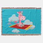 Cartoon Unicorn's Magic Carpet Ride Throw Blanket