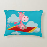 Cartoon Unicorn's Magic Carpet Ride Accent Pillow