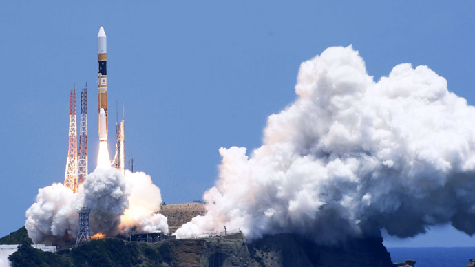 A H-2A rocket carrying Daichi-2, an all-purpose earth-surveying satellite tasked with helping to map the planet and aiding with disaster recovery, blasts off from the launching pad at Tanegashima Space Center on the Japanese southwestern island of Tanegashima, in this photo taken by Kyodo May 24, 2014. (Reuters / Kyodo)