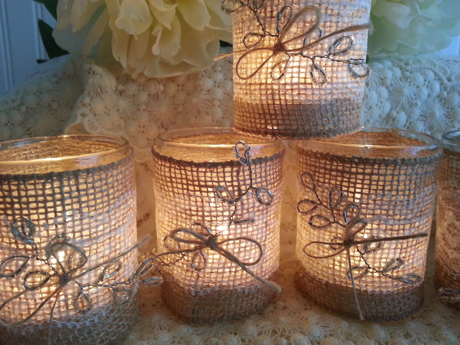 RUSTIC VOTIVES Country Wedding Simple Beauty Set of Five