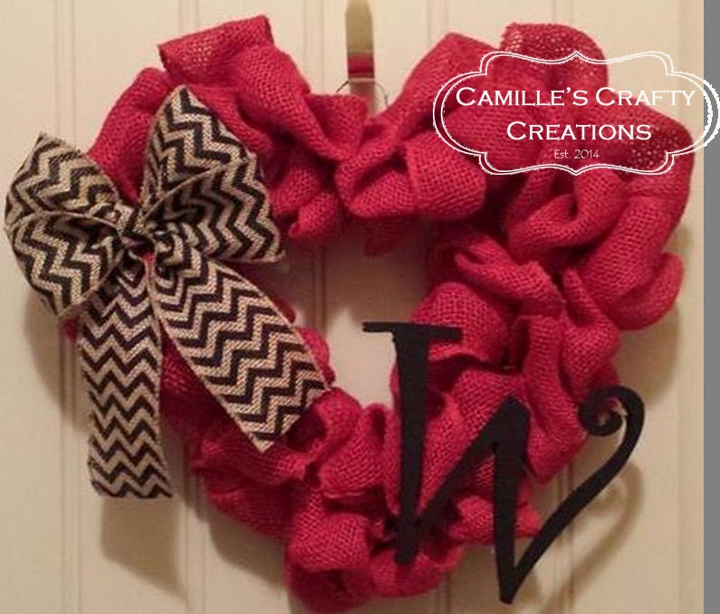 Red Burlap Heart Shaped Valentine's Wreath with Large Bow