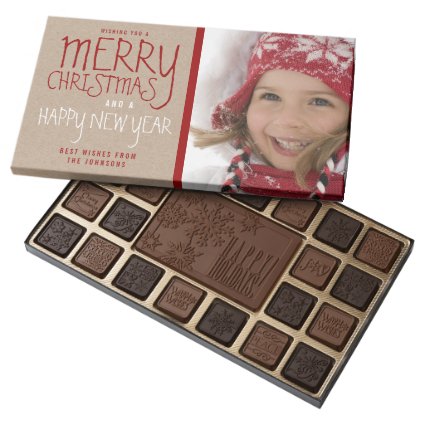 RUSTIC MERRY CHRISTMAS | HOLIDAY BOX OF CHOCOLATES 45 PIECE ASSORTED CHOCOLATE BOX