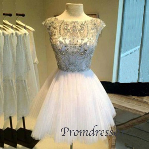 qpromdress: 2015 white round neck short prom dress