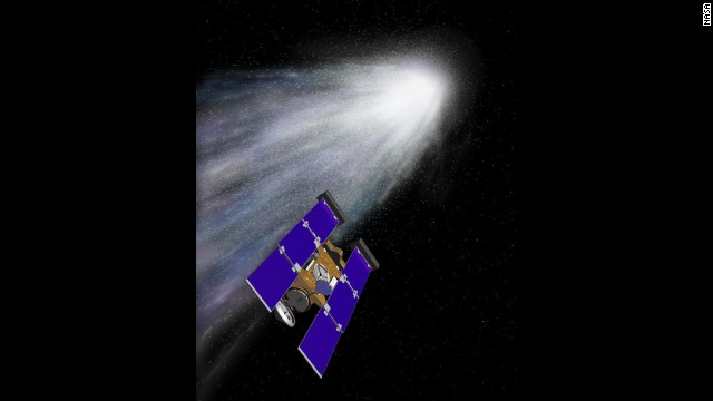 The Stardust spacecraft, shown in an artist's rendering, was launched on February 7, 1999, from Cape Canaveral, Florida, aboard a Delta II rocket. The primary goal of Stardust was to collect dust and carbon-based samples during its closest encounter with Comet Wild 2 (pronounced "Vilt 2," named after its Swiss discoverer).