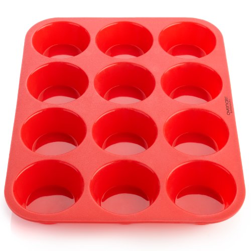 OvenArt Bakeware Silicone 12-Cup Muffin Pan, Red