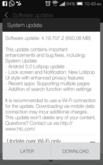 HTC One M8 Lollipop update screen