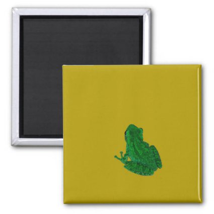 Green colorzed frog against yellow look up refrigerator magnet