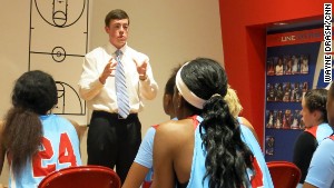 Tyler Summitt talks to his players ahead of their exhibition opener. \