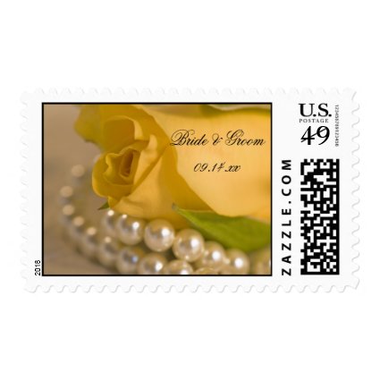 Yellow Rose and Pearls Wedding Stamp