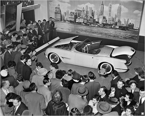 General MotorsThe 1953 Chevrolet Corvette concept, on display at the Waldorf Astoria hotel during the 1953 Motorama show.