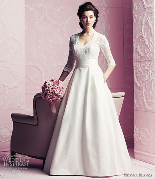Grace Kelly inspired wedding gown featuring 3/4 lace sleep top...