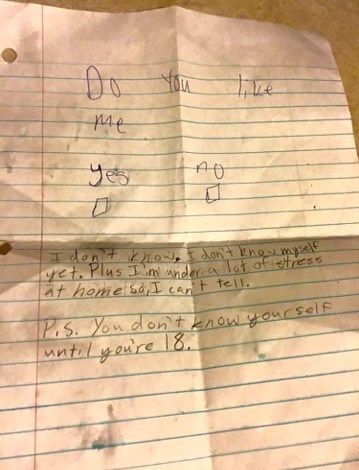 fifth grader gives lengthy response to a love note