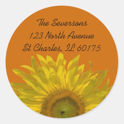 Sunflower on Orange Return Address Round Stickers