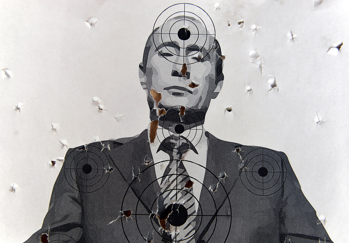 A target depicting Russian President Vladimir Putin is seen at a shooting range in the western Ukrainian city of Lviv