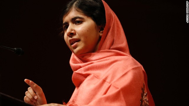 Malala addresses students and faculty of Harvard University in Cambridge, Massachusetts, after receiving the 2013 Peter J. Gomes Humanitarian Award on September 27.