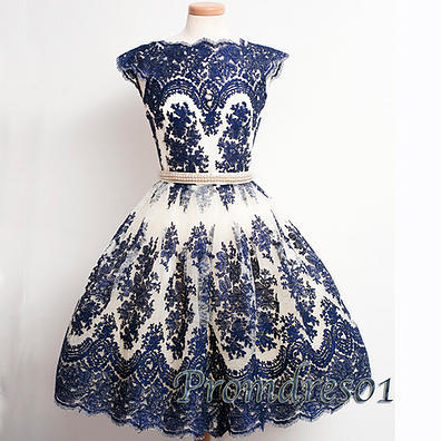 Blue lace vintage prom dress