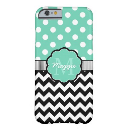 Mint Polka Dots Black Chevron Monogram Barely There iPhone 6 Case