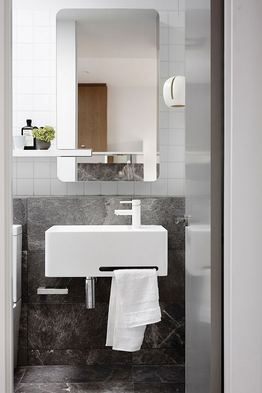 Gray adds a touch of refinement to the bathroom
