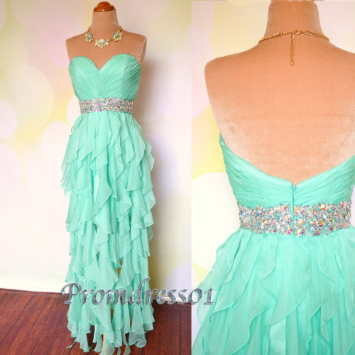 2015 green chiffon layered prom dress
