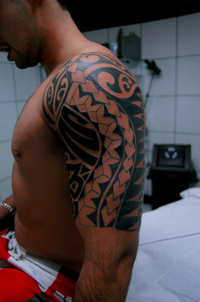 ... shapes in this Maori half-sleeve give a man’s arm distinction