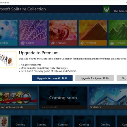 Microsoft wants $1.49 a month to remove the ads it shows inside Solitaire on Windows 10