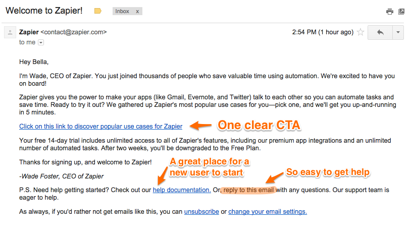 Zapier's welcome email
