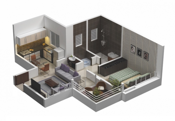 Each corner of this apartment has its own purpose, with furniture getting a bit crowded in the bedroom and balcony.