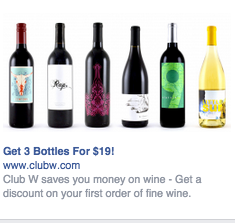 Wine bottles Facebook ad