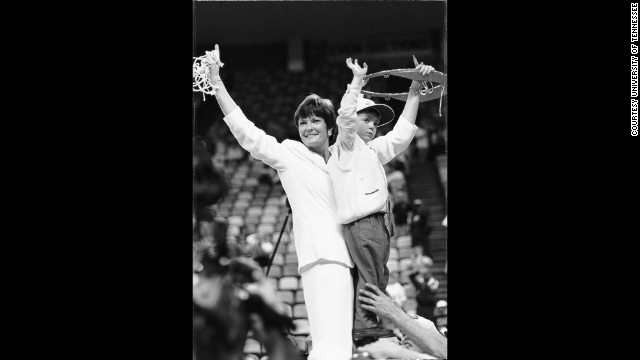 When Pat Summitt began, she had to wash her team's uniforms, drive the team van and play in rec gyms. Her success changed the landscape for generations of women basketball players. She and Tyler cut down the nets after the 1997 championship.
